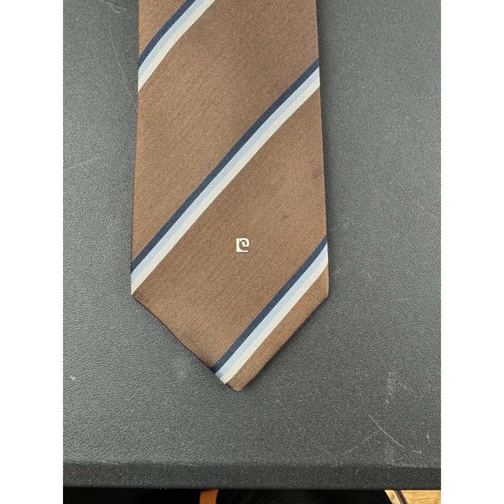 Vintage Pierre Cardin Brown Stripe Classic Tie Silk Blend Monogram